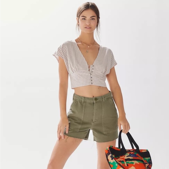 Urban Outfitters Anderson Gingham Button-Front Cropped Top - Picture 4 of 7